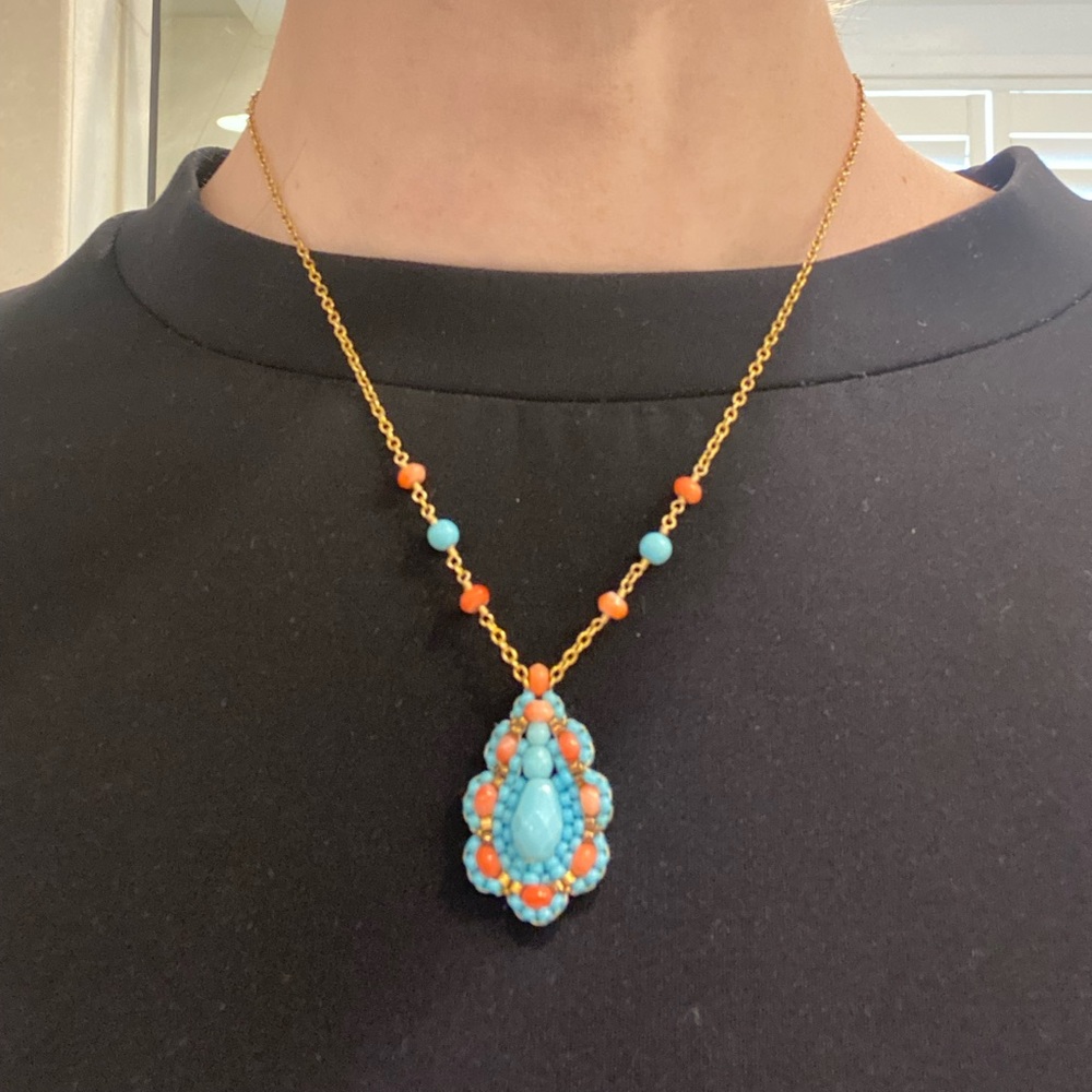 Miguel Ases turquoise and orange bead pendant necklace